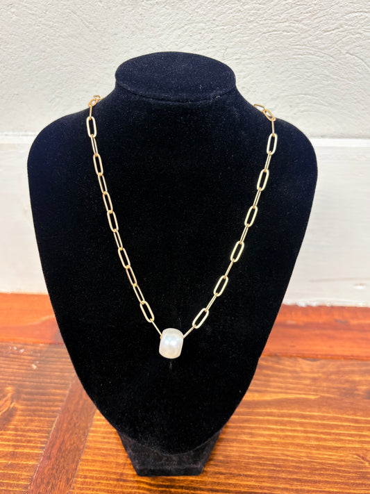 Gold Small Link Pearl Necklace
