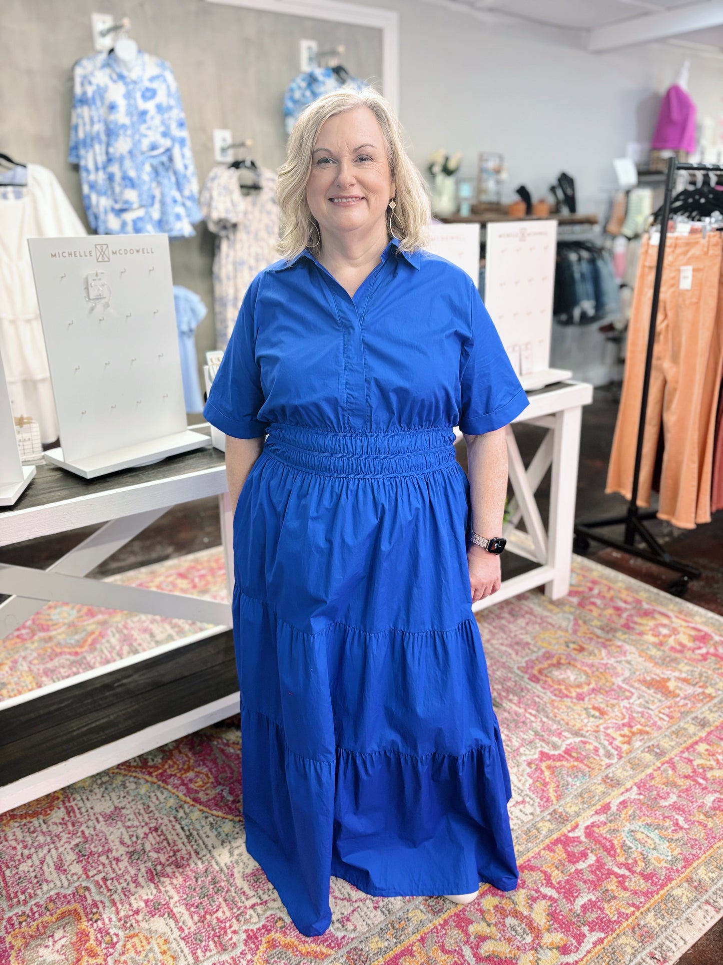 Plus Royal Blue Collared Maxi Dress
