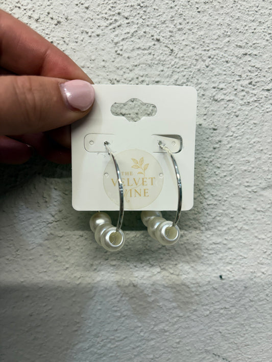 Silver 3 Pearl Hoops