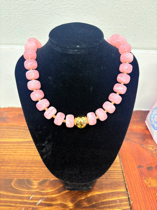 Pink & Gold Beaded Necklace