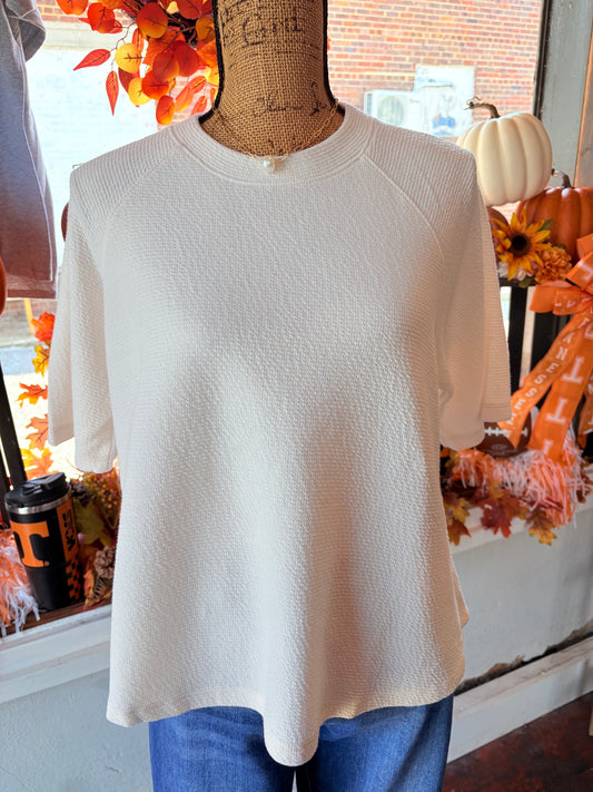Cream Round Neck Cloudy Knit Top