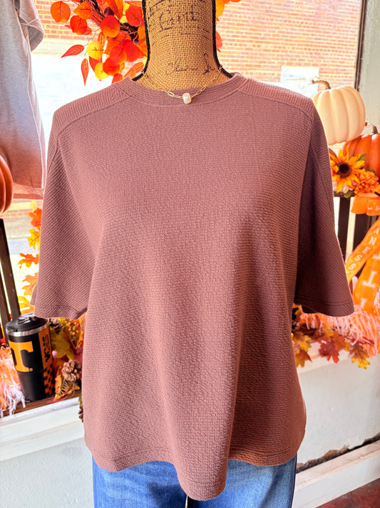 Brown Cloudy Knit 3/4 Sleeve Top