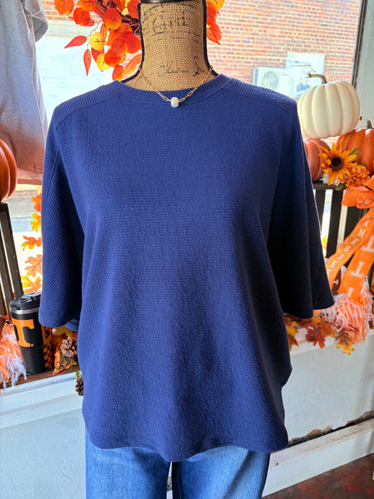 Navy Cloudy Knit 3/4 Sleeve Top