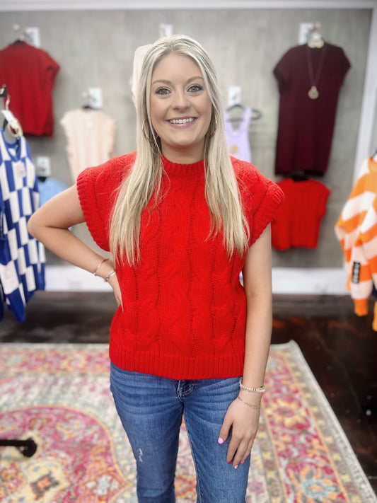 Red Cable Knit Sweater