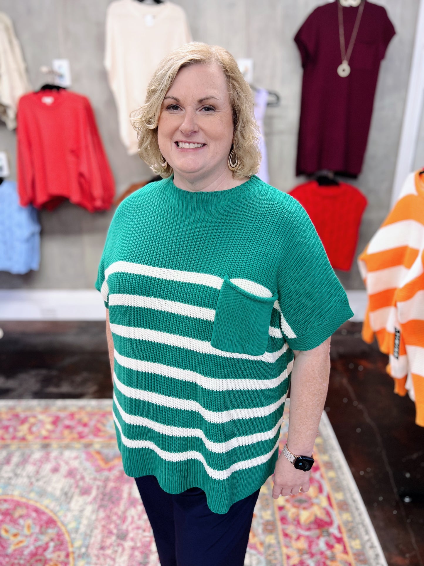 Plus Emerald Striped Sweater