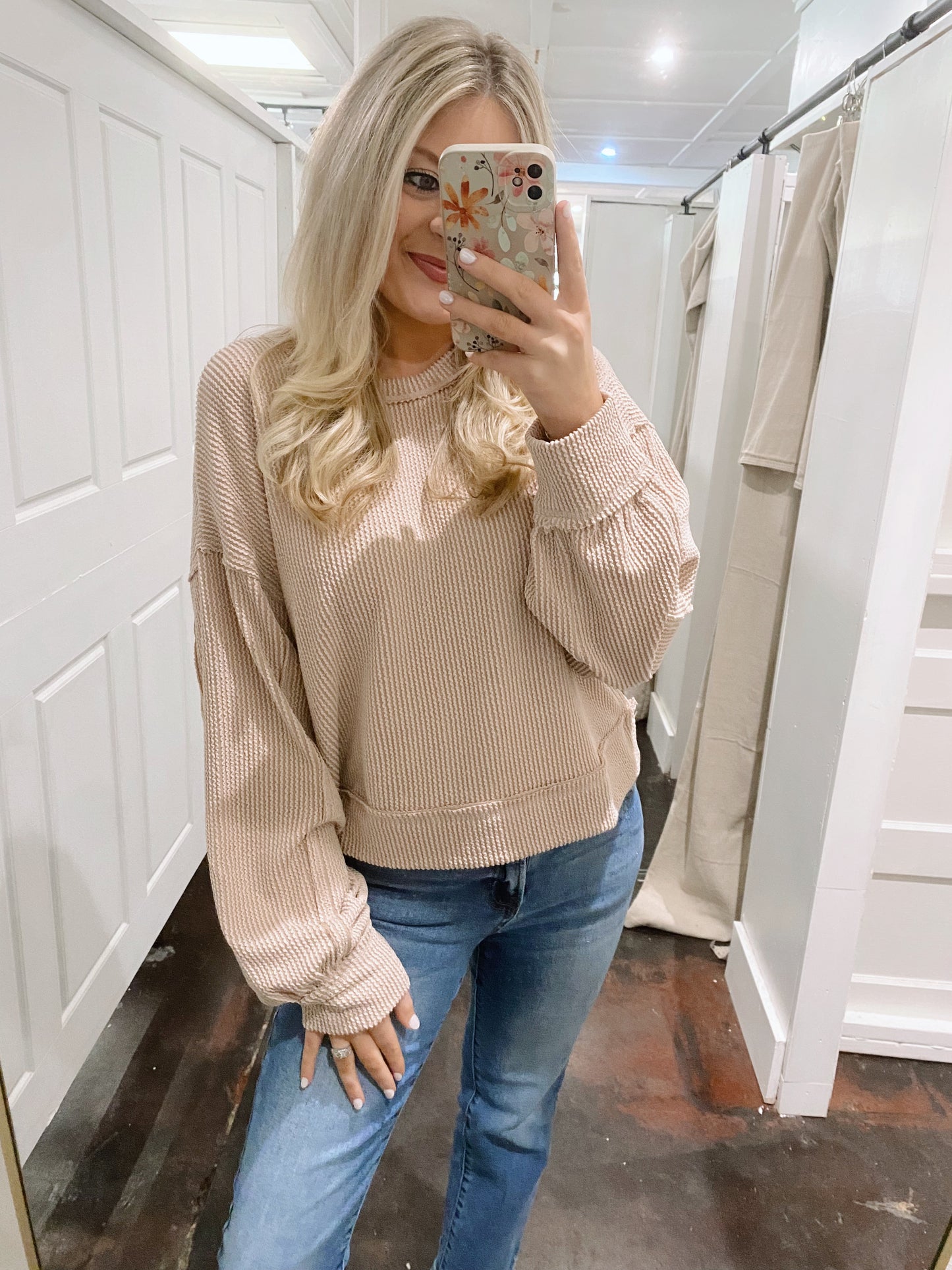 Oatmeal Ribbed Oversized Top