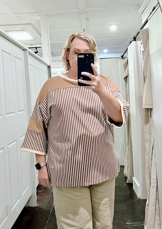 Plus Khaki Stripe Top