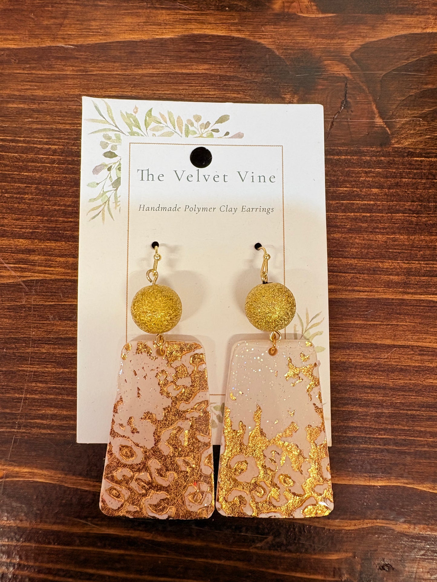 Champagne Leopard Gold Beaded Earrings