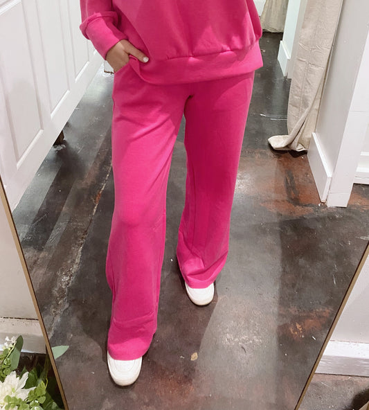 Hot Pink Wide Leg Pants with Pockets