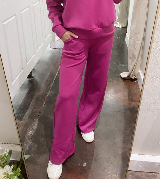 Magenta Wide Leg Pants with Pockets