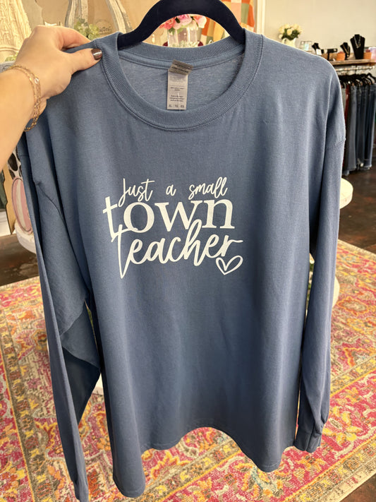 Just A Small-Town Teacher Denim Long Sleeve Tee