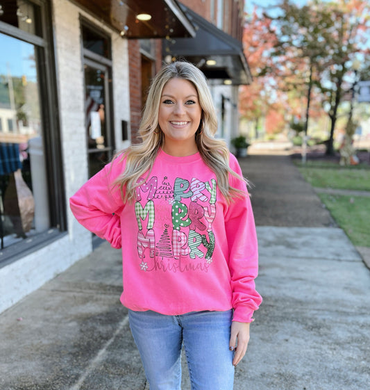 Hot Pink Merry Christmas Sweatshirt