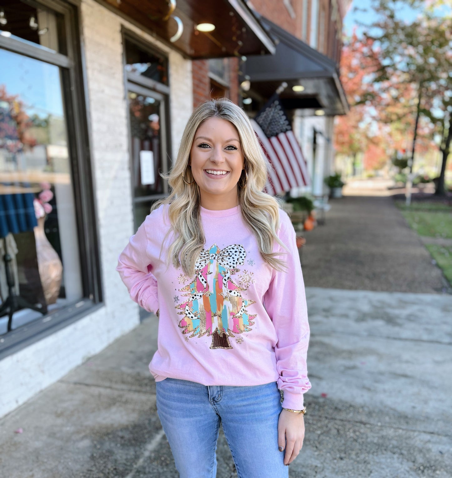 Pink Bow Christmas Tree Tee