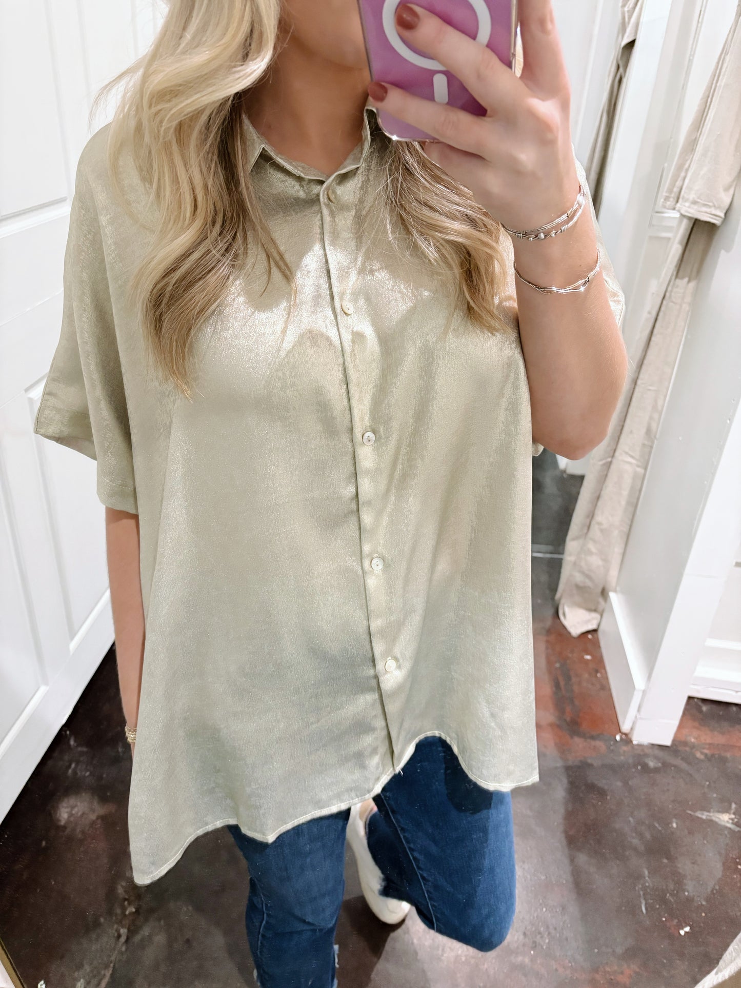 Metallic Collared Neck Blouse