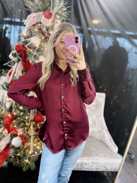 Burgandy Sequin Cuff Top