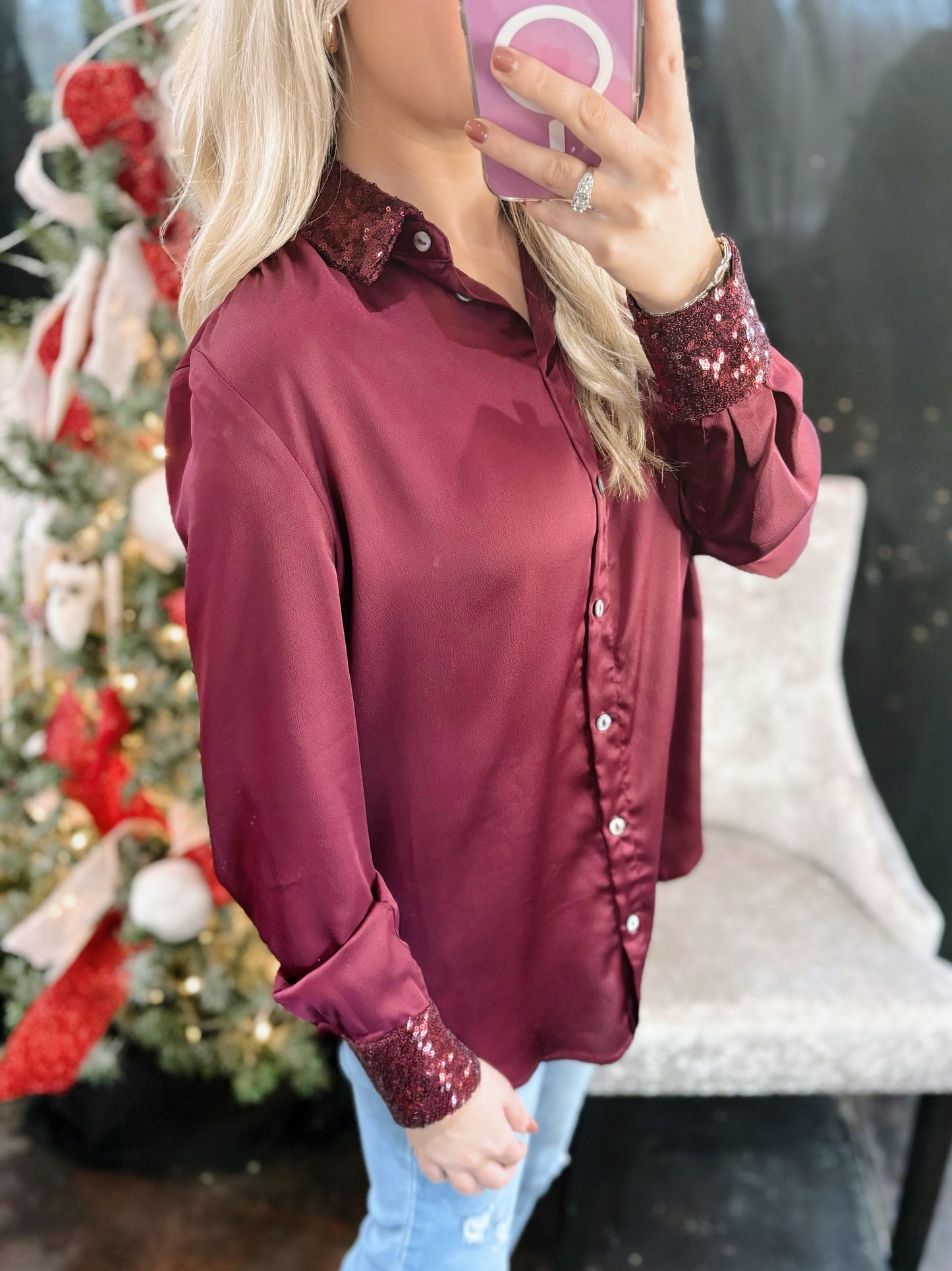 Burgandy Sequin Cuff Top