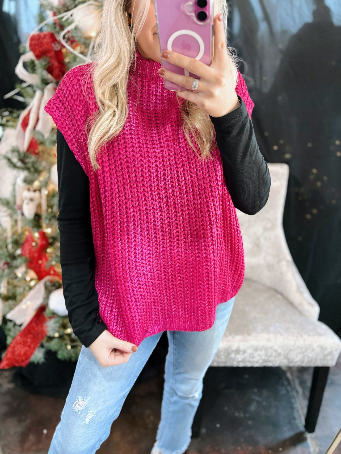 Hot Pink Sleeveless Sweater