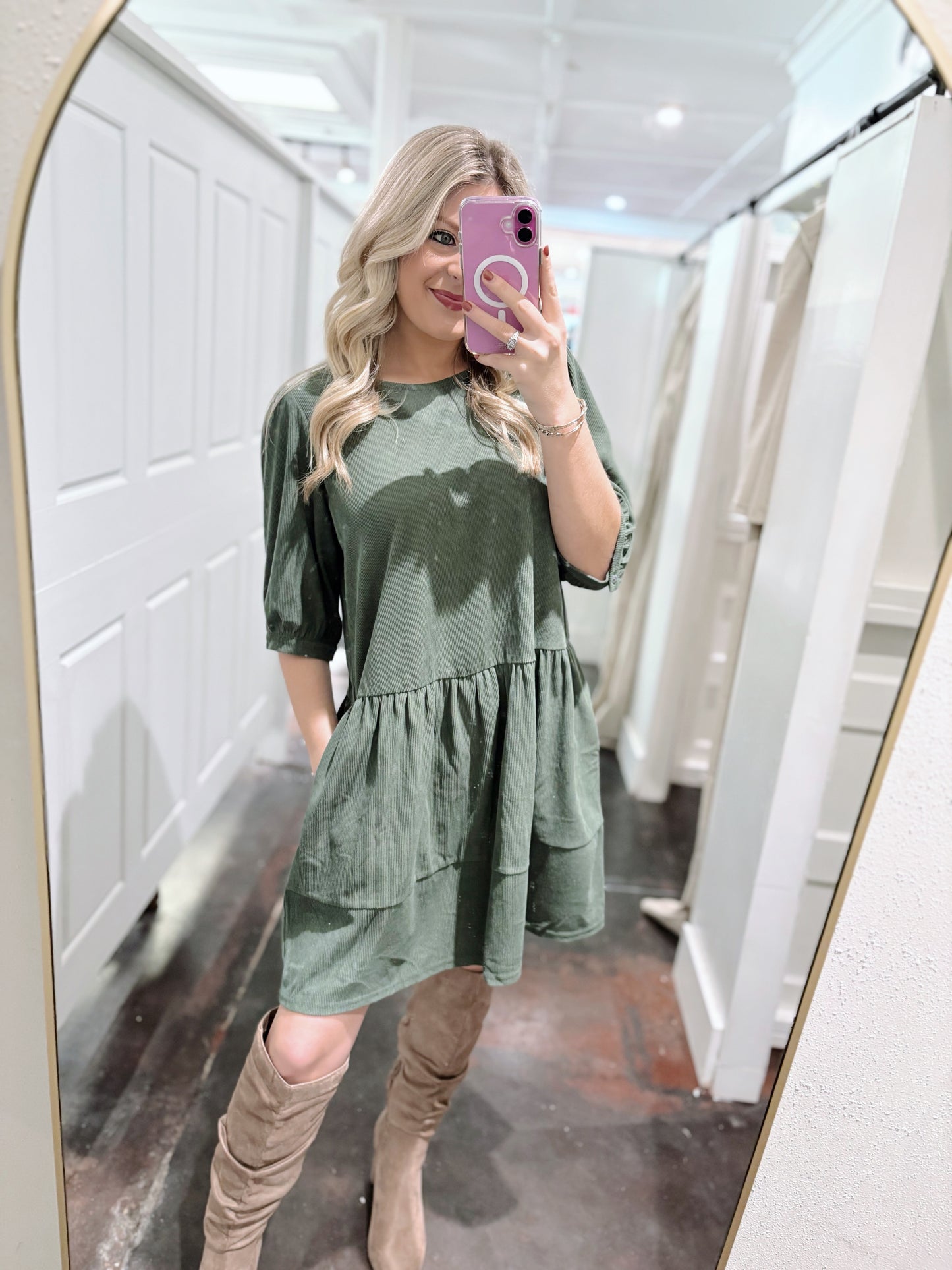 Olive Half Sleeve Dress