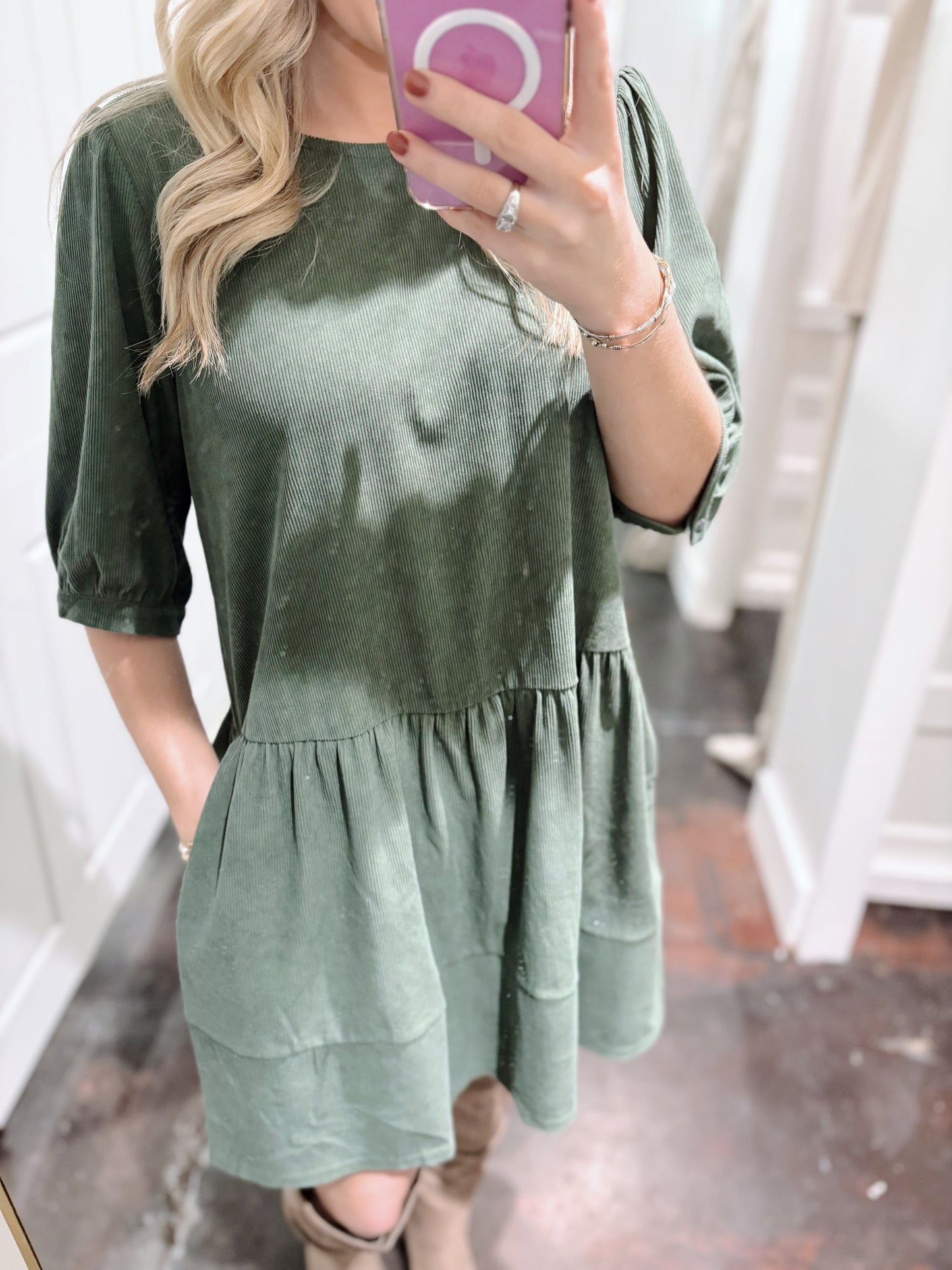 Olive Half Sleeve Dress