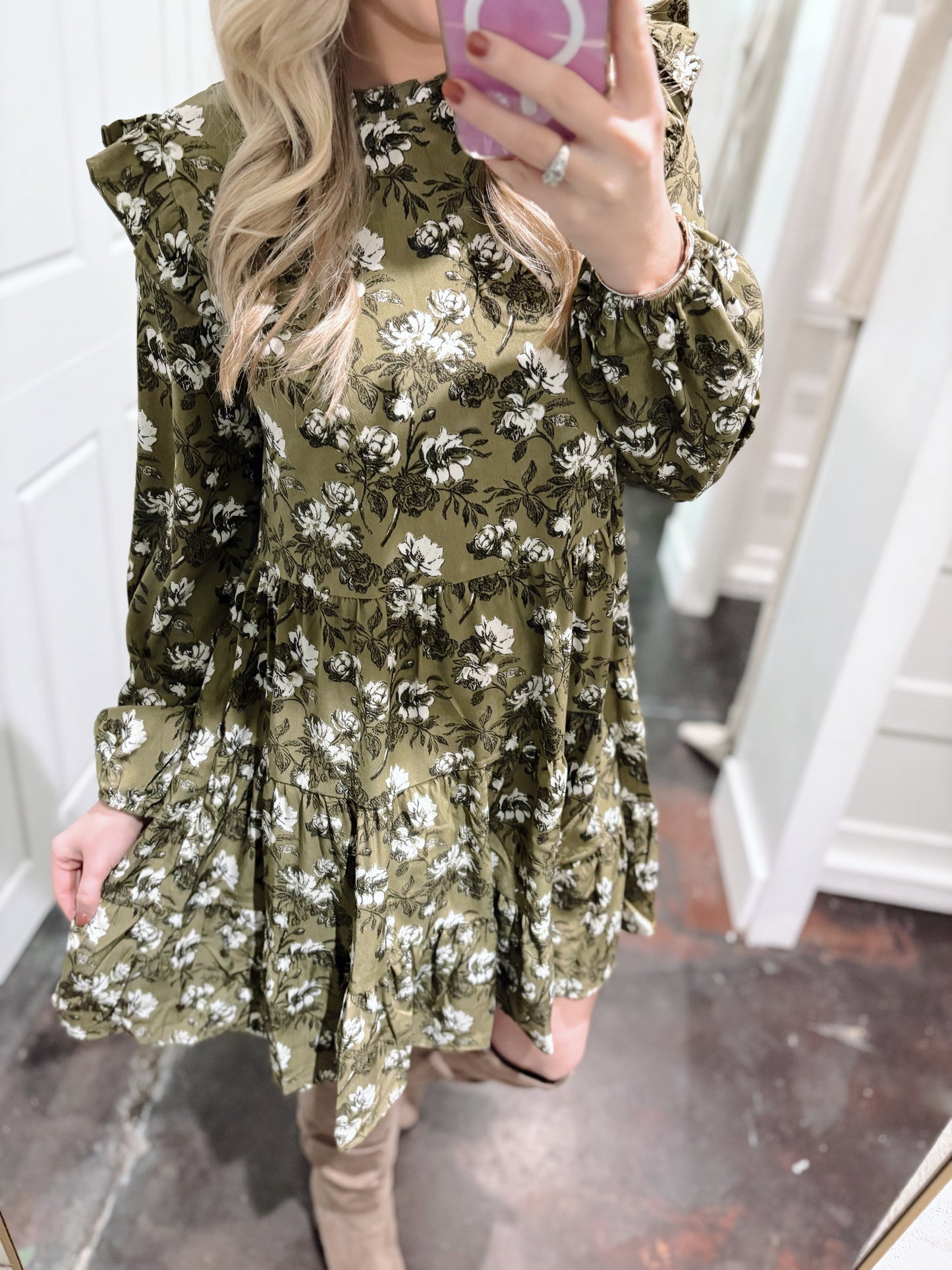 Green and White Floral Print Dress