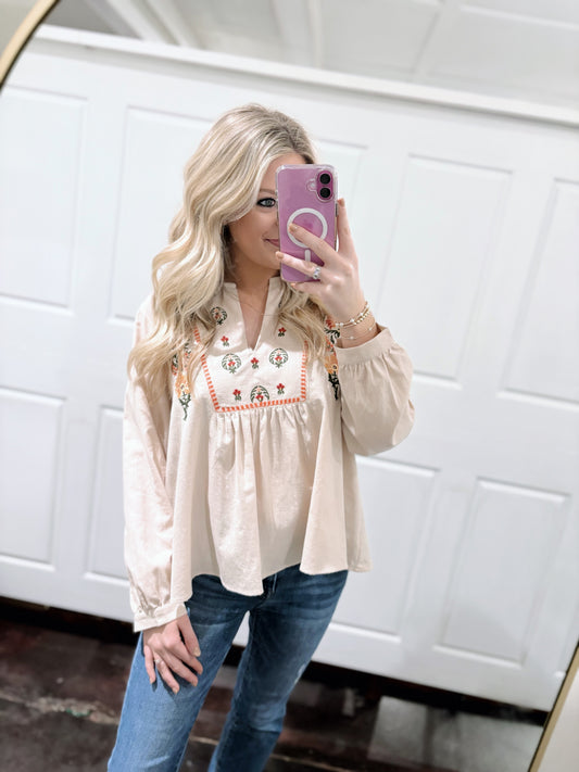 Floral Embroidered Bohemian Blouse