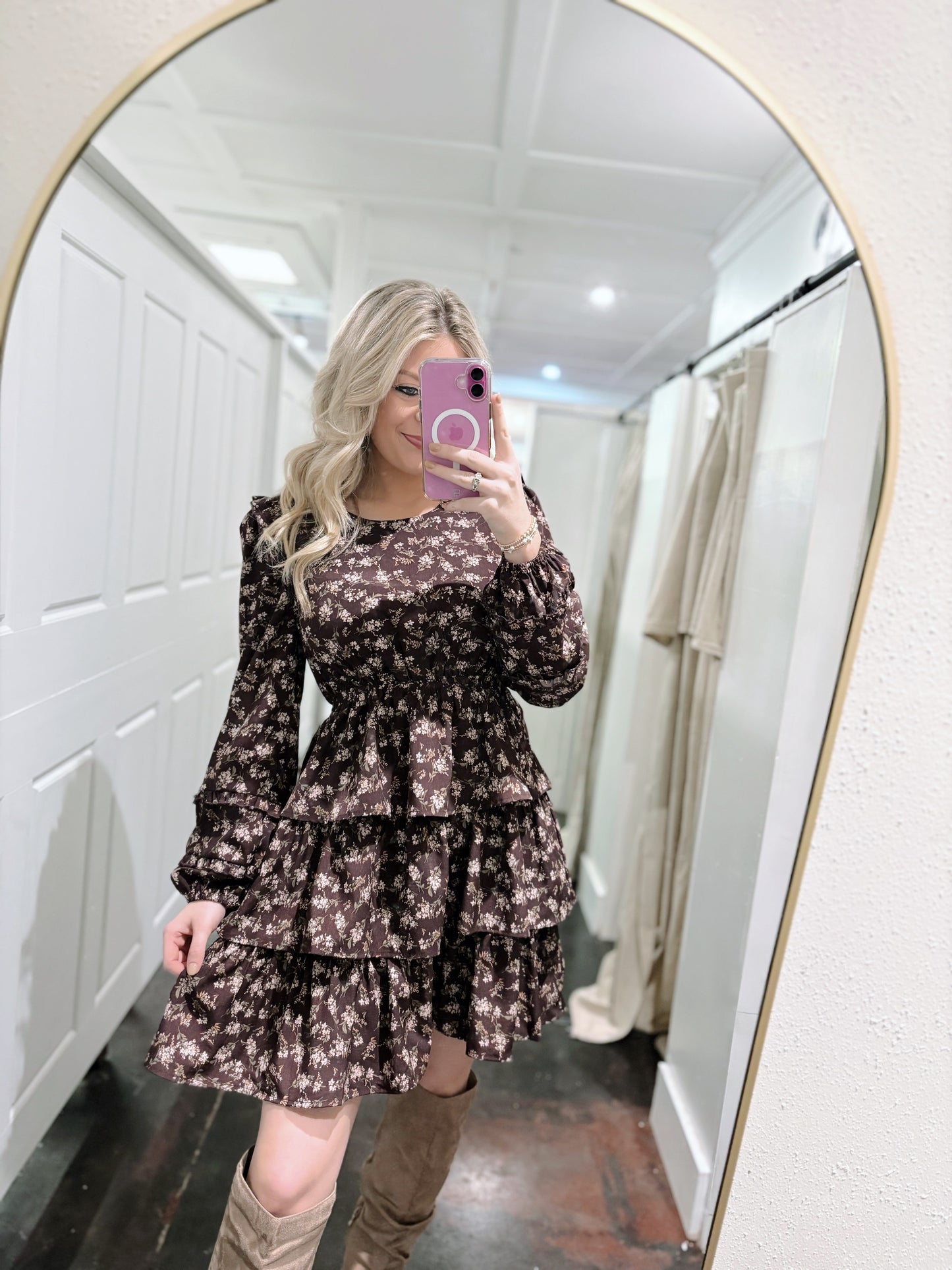 Mahogany Floral Print Dress