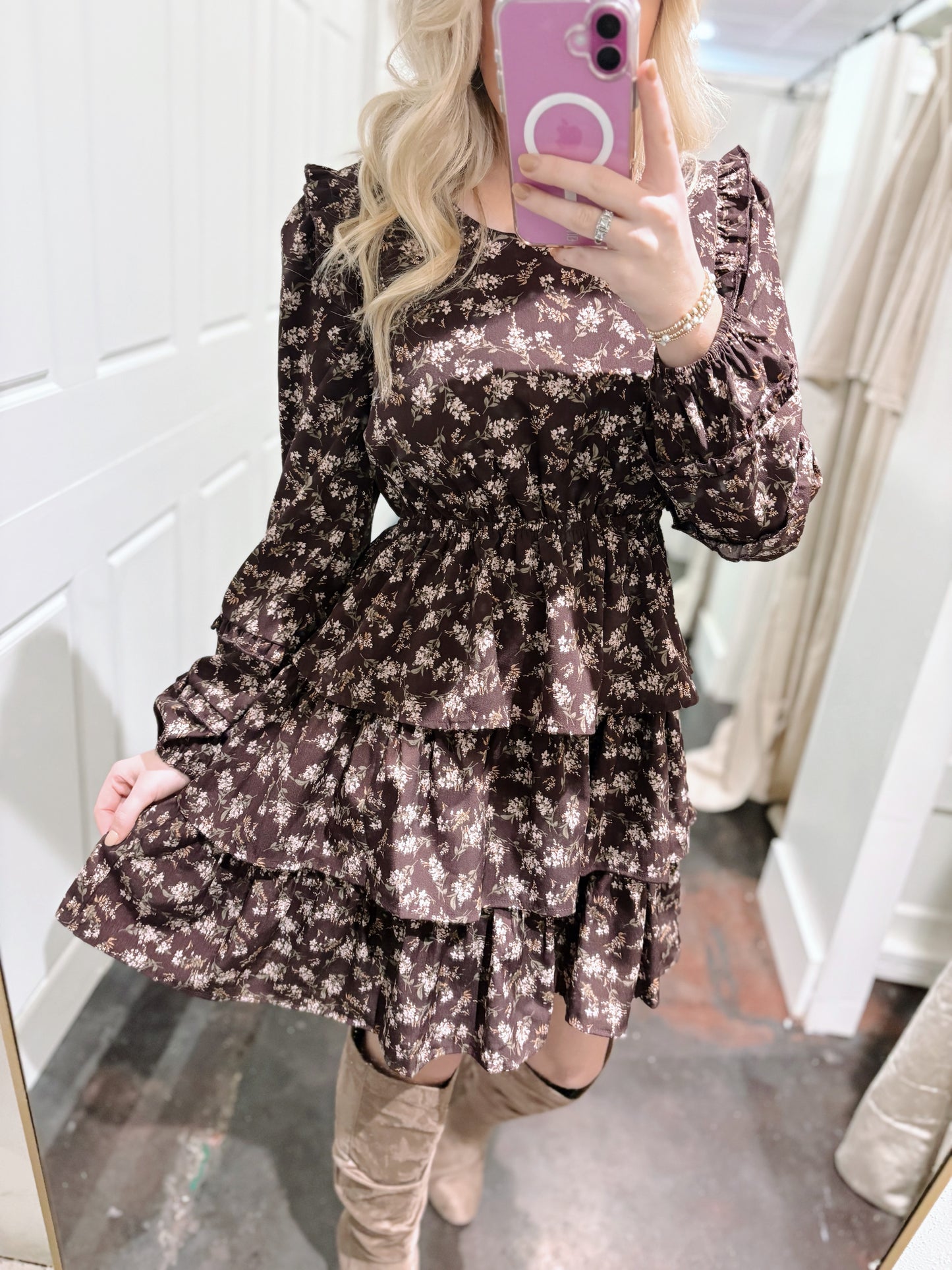 Mahogany Floral Print Dress