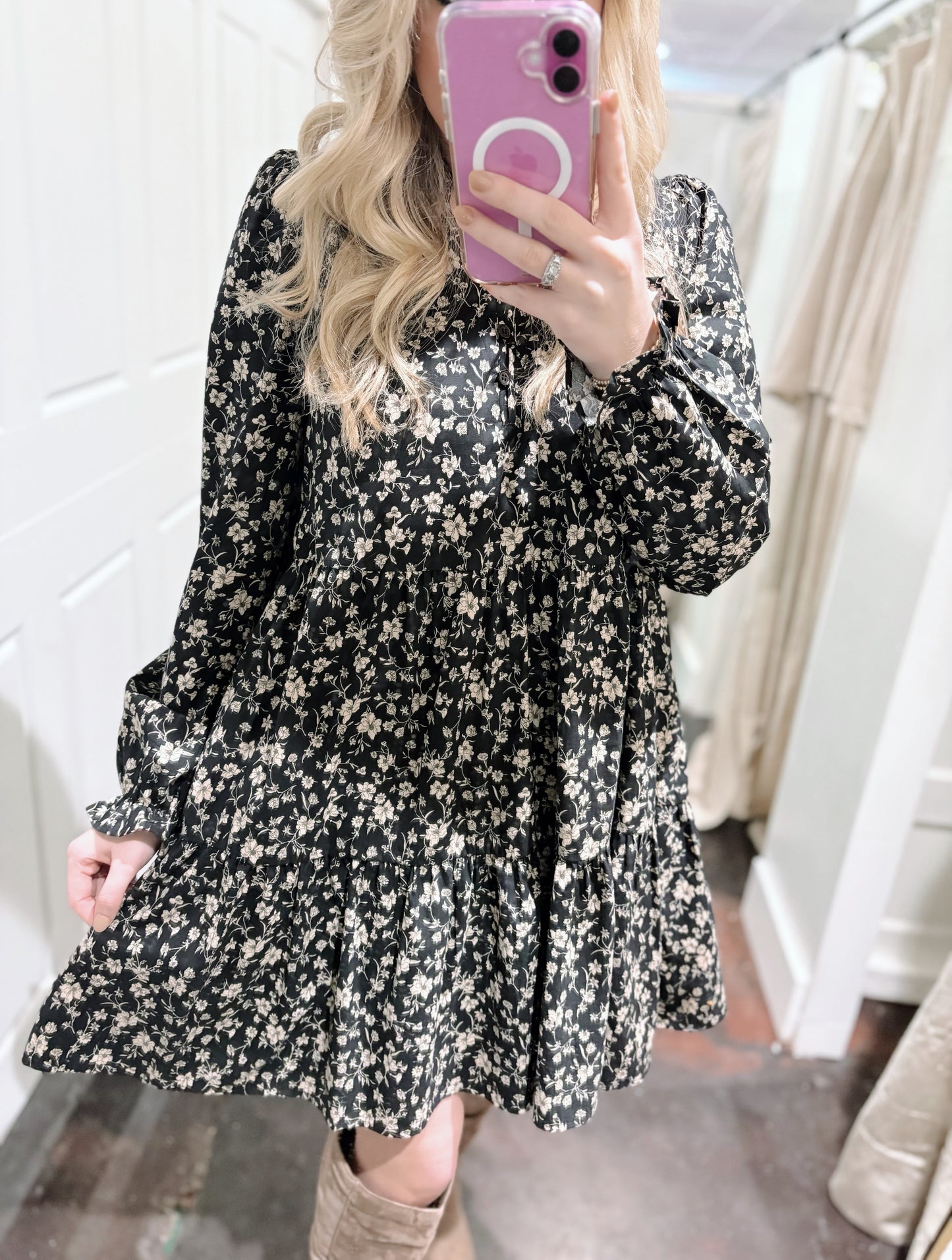 Black and White Floral Print Dress