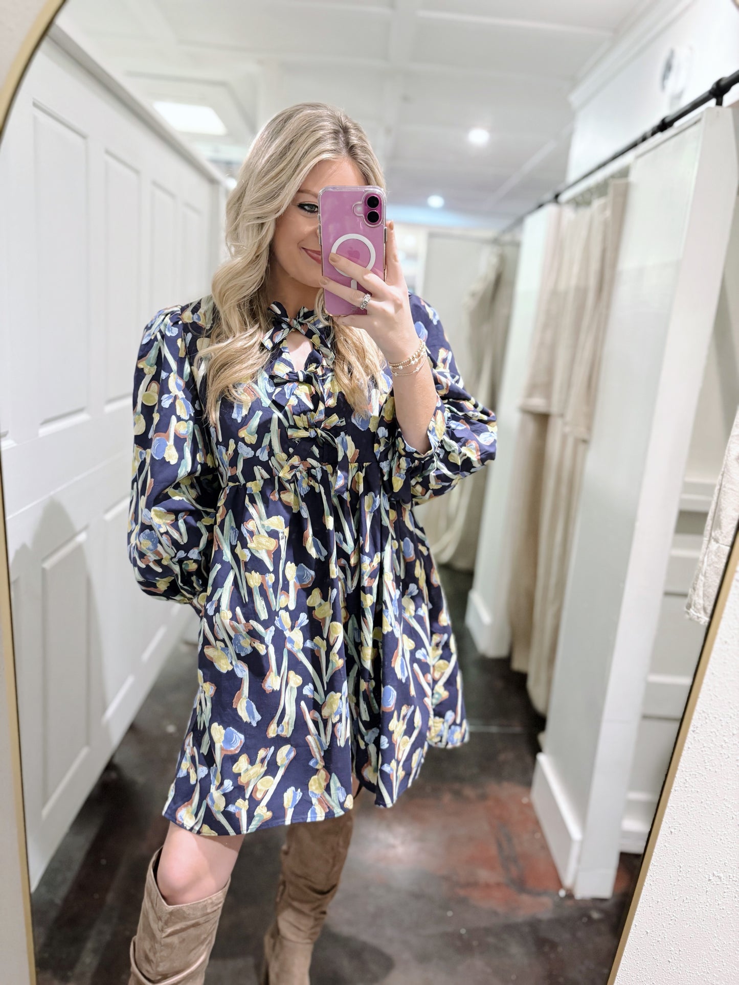 Blues Print Floral Baby Doll Dress