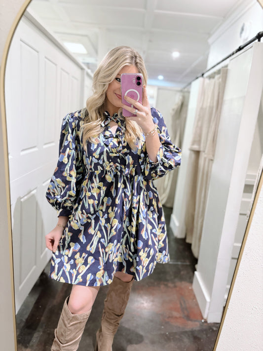 Blues Print Floral Baby Doll Dress