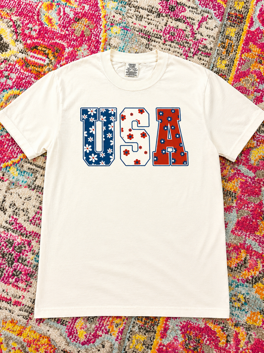 Cream USA Floral Tee