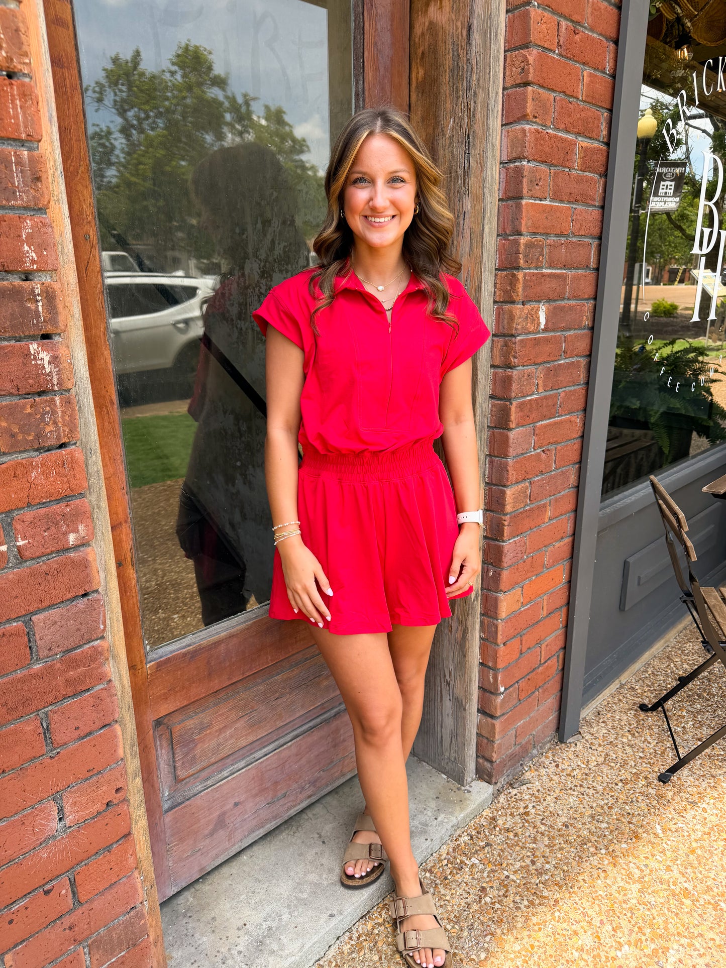 Butter Short Sleeve Quarter Zip Romper