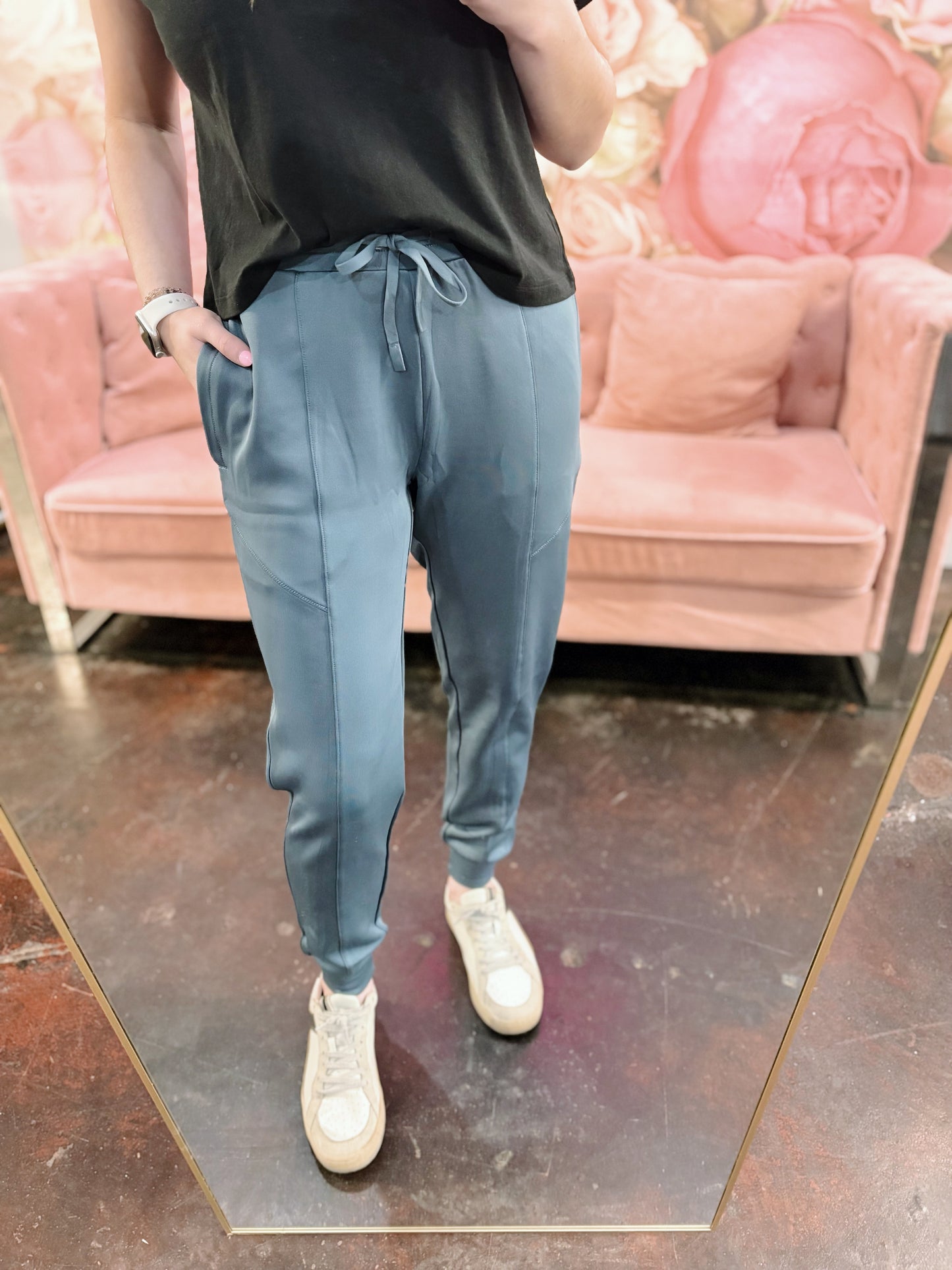 Blue Cuffed Joggers with Zippered Pockets