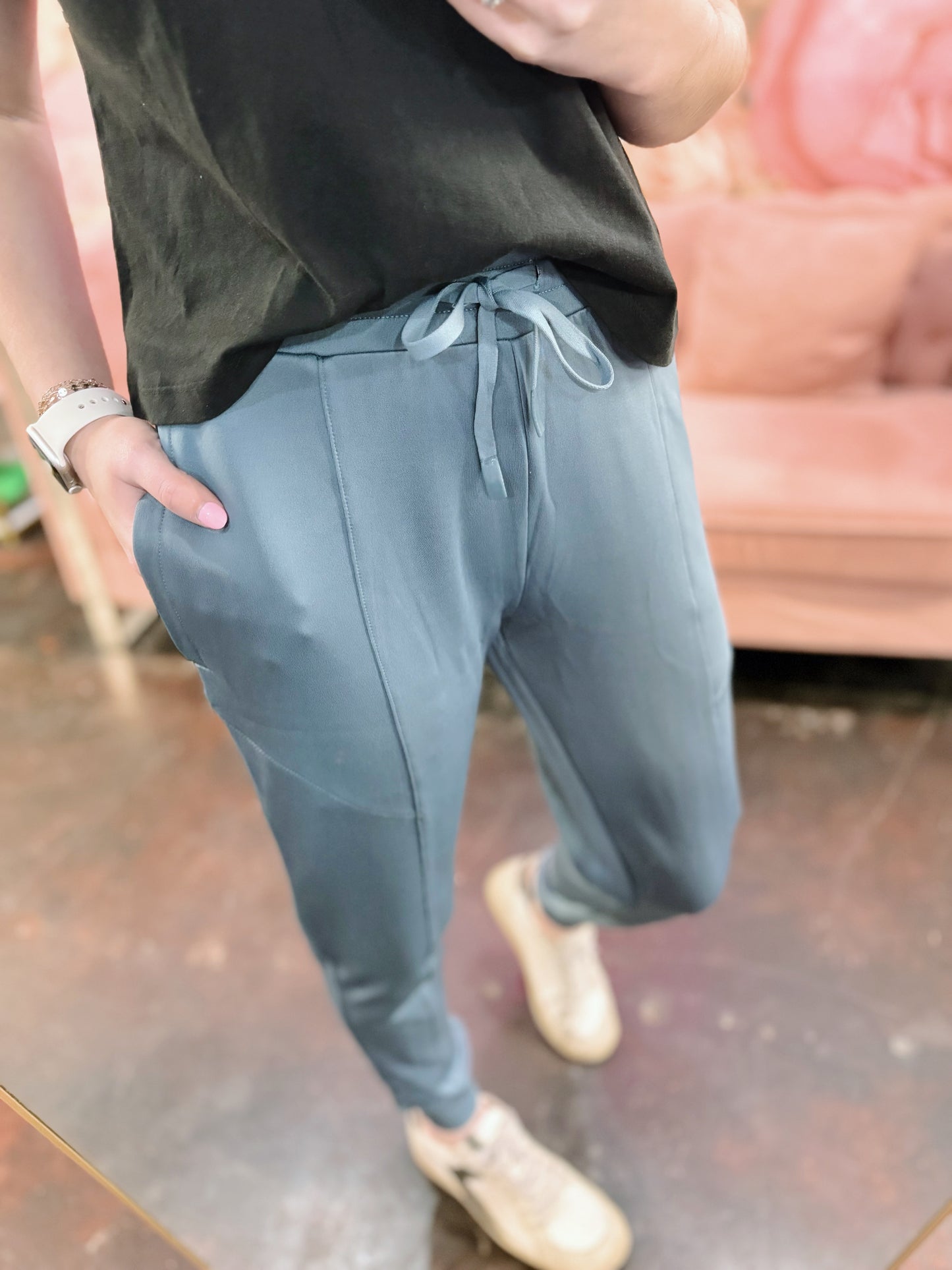 Blue Cuffed Joggers with Zippered Pockets