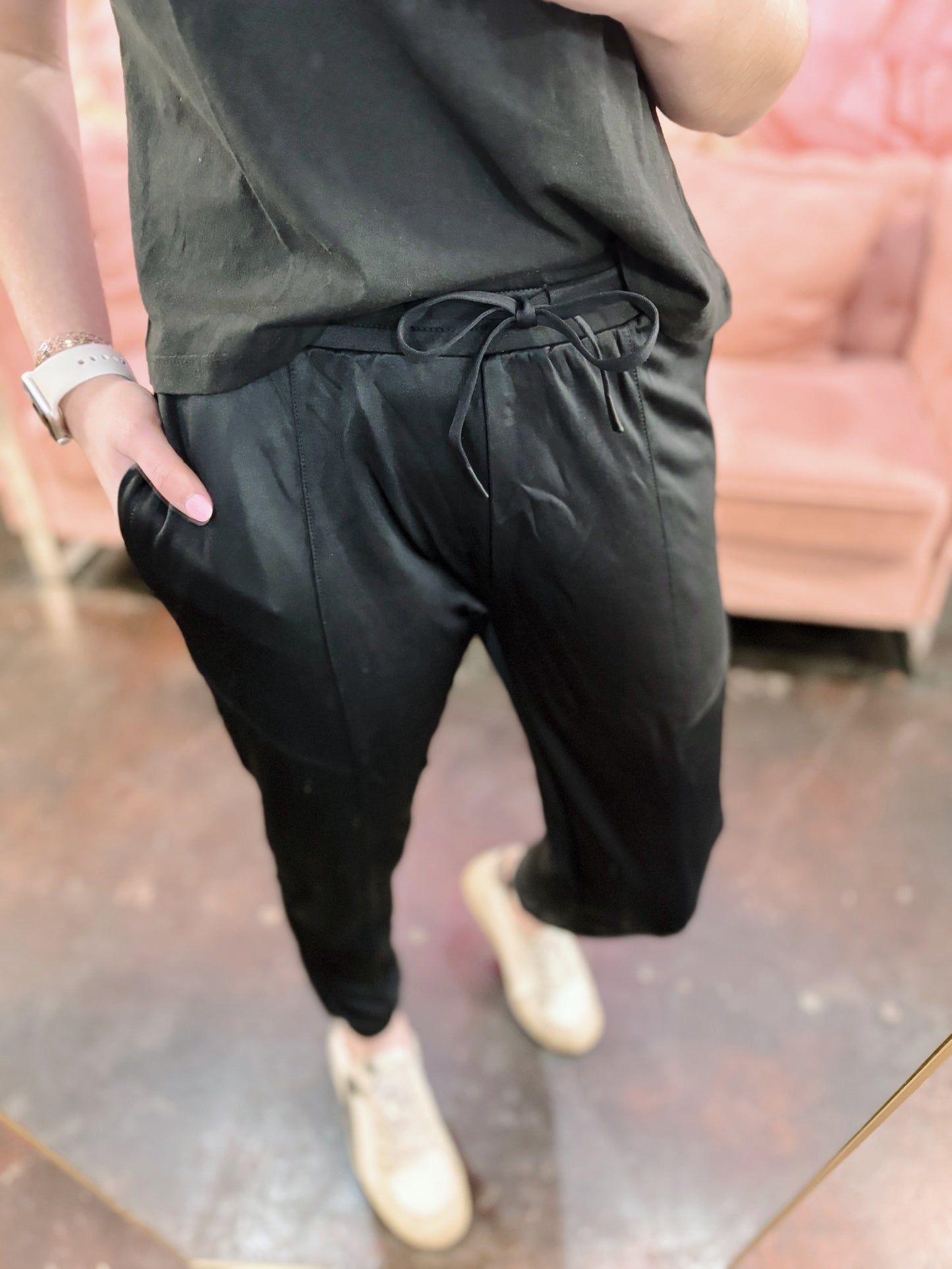 Black Cuffed Joggers with Zippered Pockets