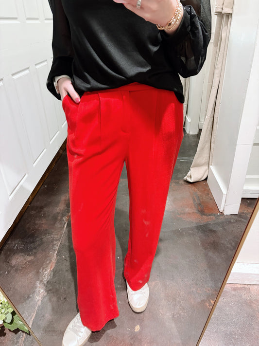 Red Pleated Dress Pants