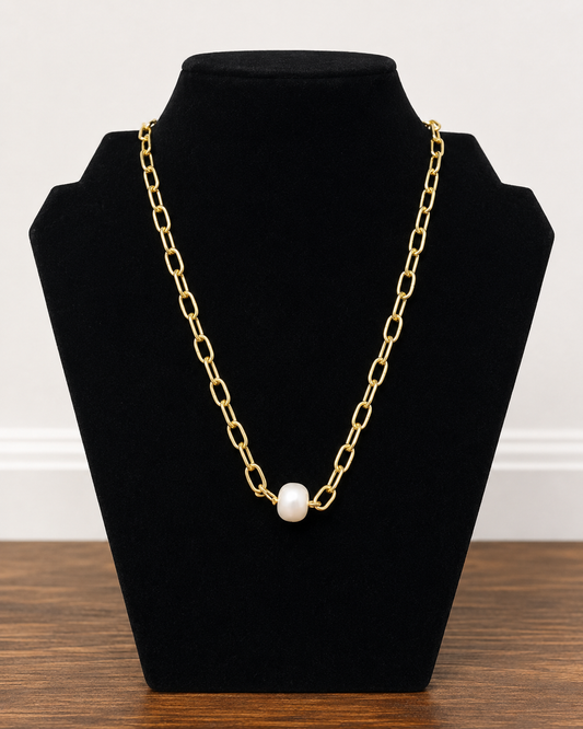 Golden Pearl Link Necklace