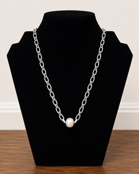 Silver Pearl Link Necklace