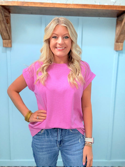 Mauve Cotton Rolled Sleeve Top