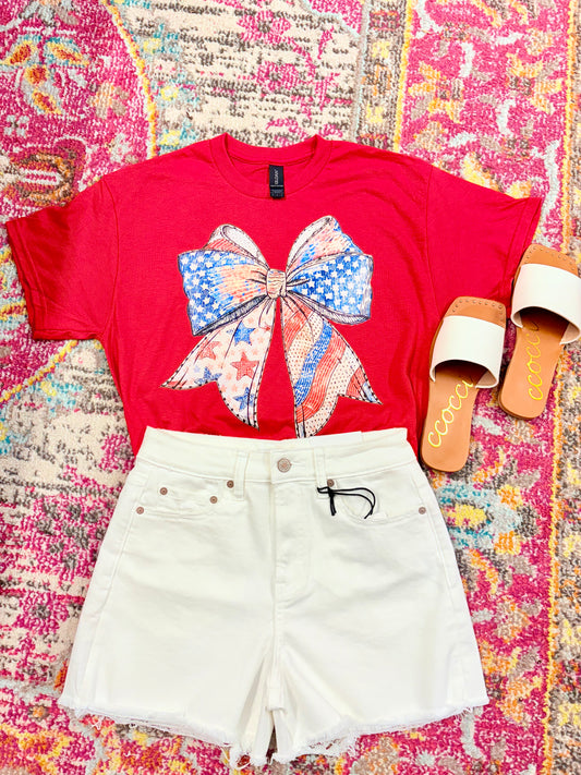 U.S.A. Stars and Stripes Bow Red Tee