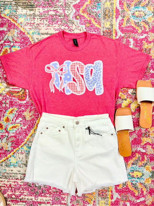 Red U.S.A. Bow and Lace Tee