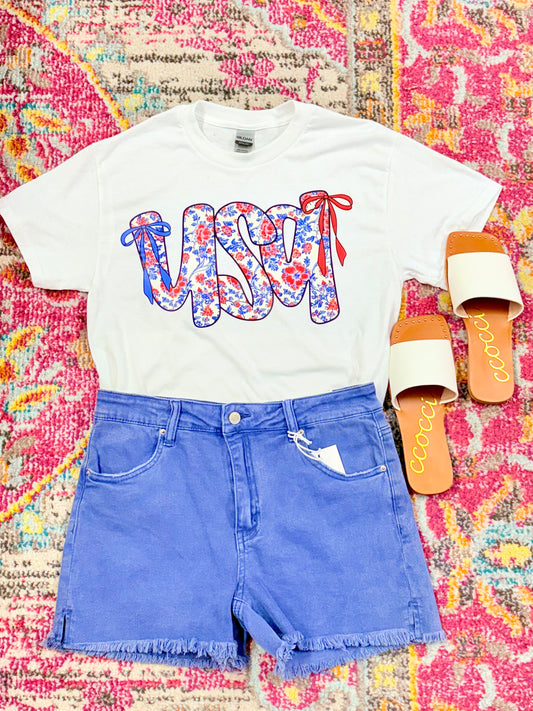 White Bow U.S.A. Floral Top