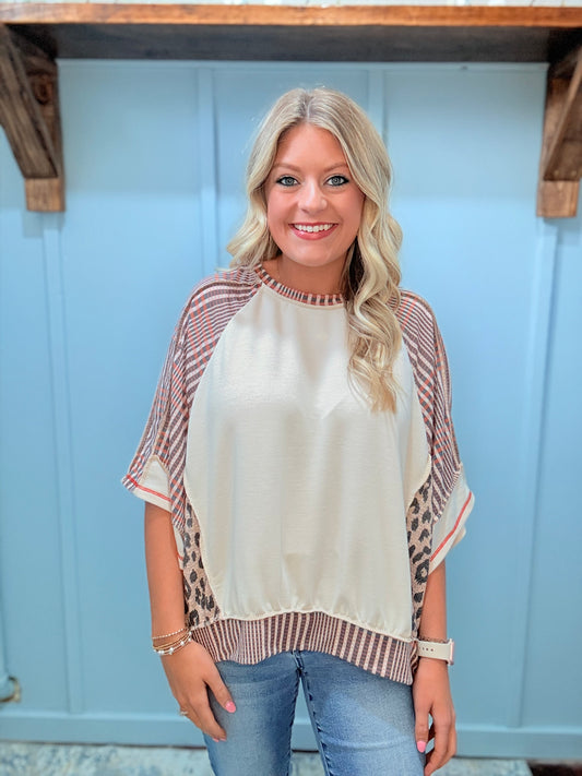 Oatmeal and Cheetah Colorblock Top