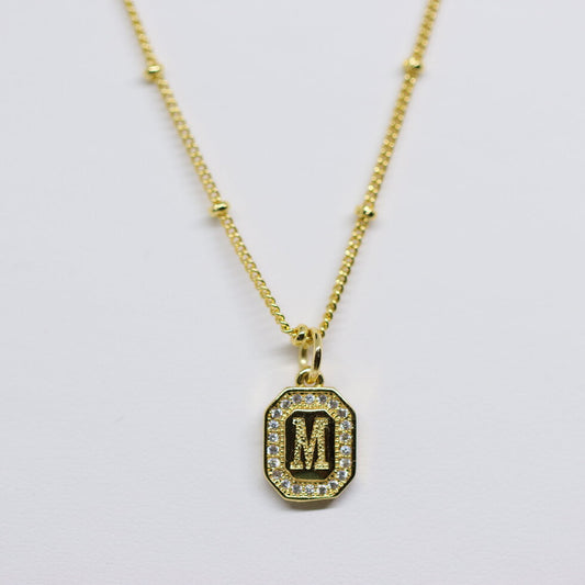 Tiny Rectangle Necklace with Initial Charm
