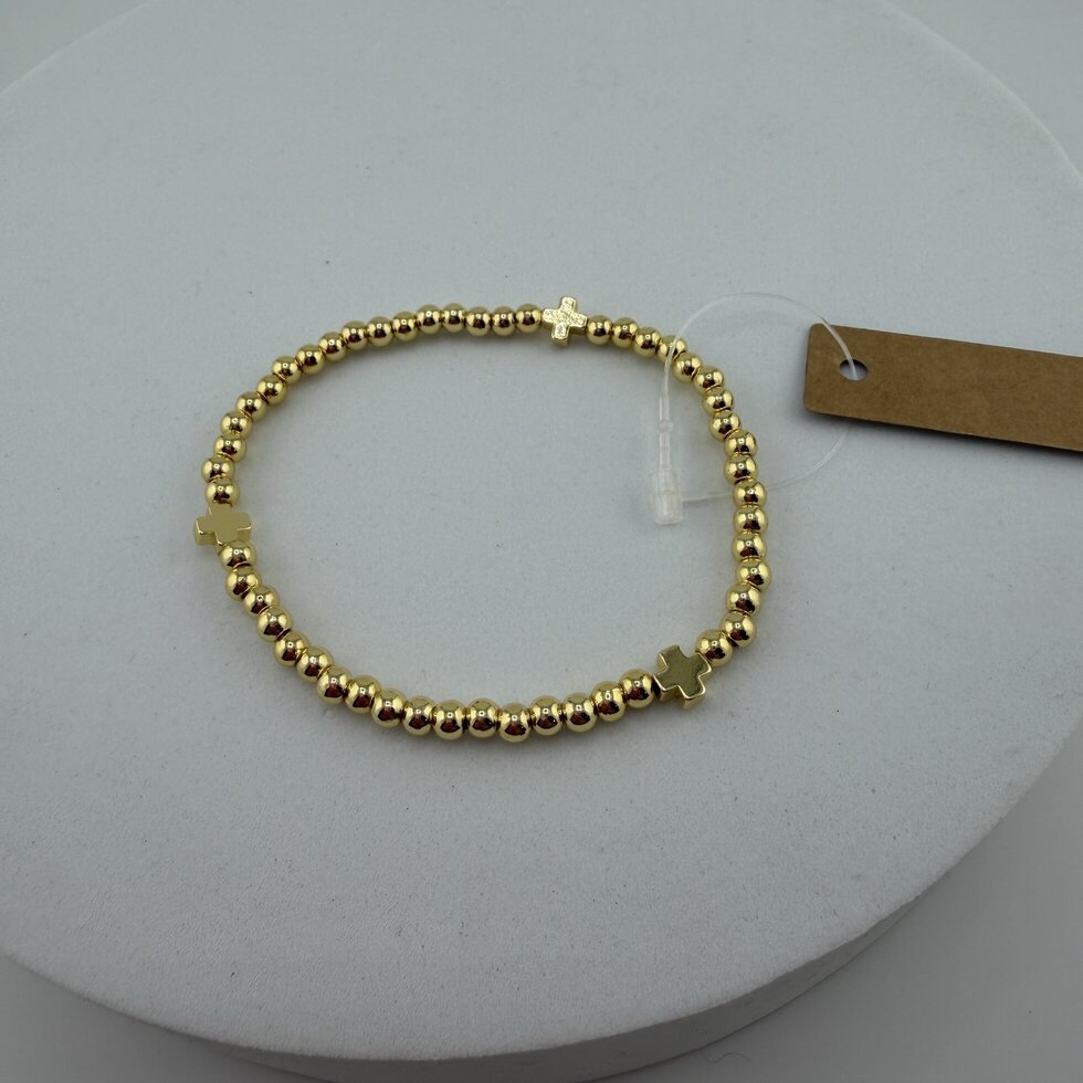 4mm Gold Bead Bracelet with 3mm Gold Crosses