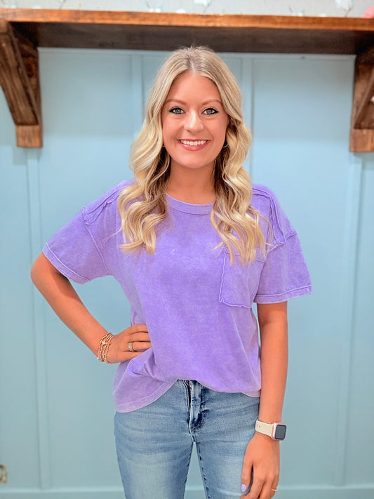Acid Wash Violet Short Sleeve Top