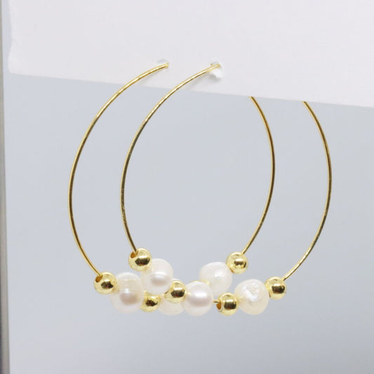 Pearl and Gold Hoop Earrings