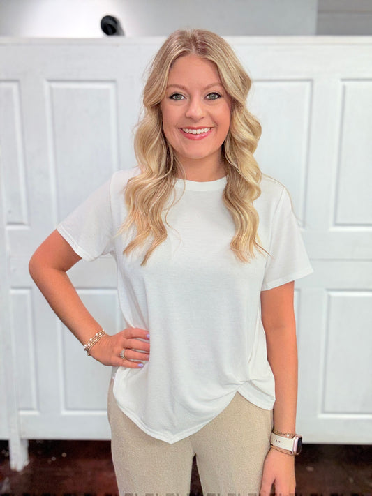 White Twisted Hem Top