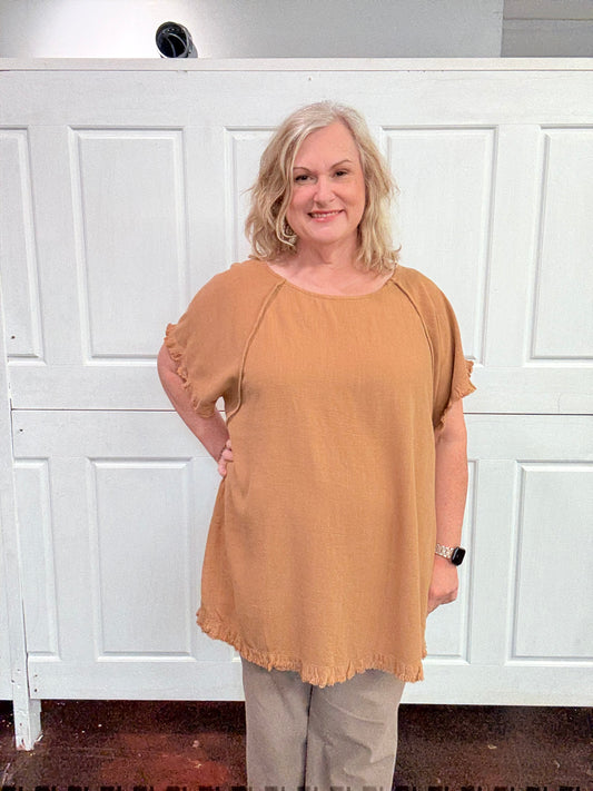 Plus Toffee Linen Blouse