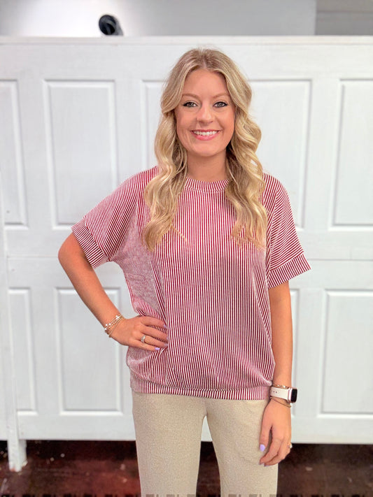 Dark Red Ribbed Top